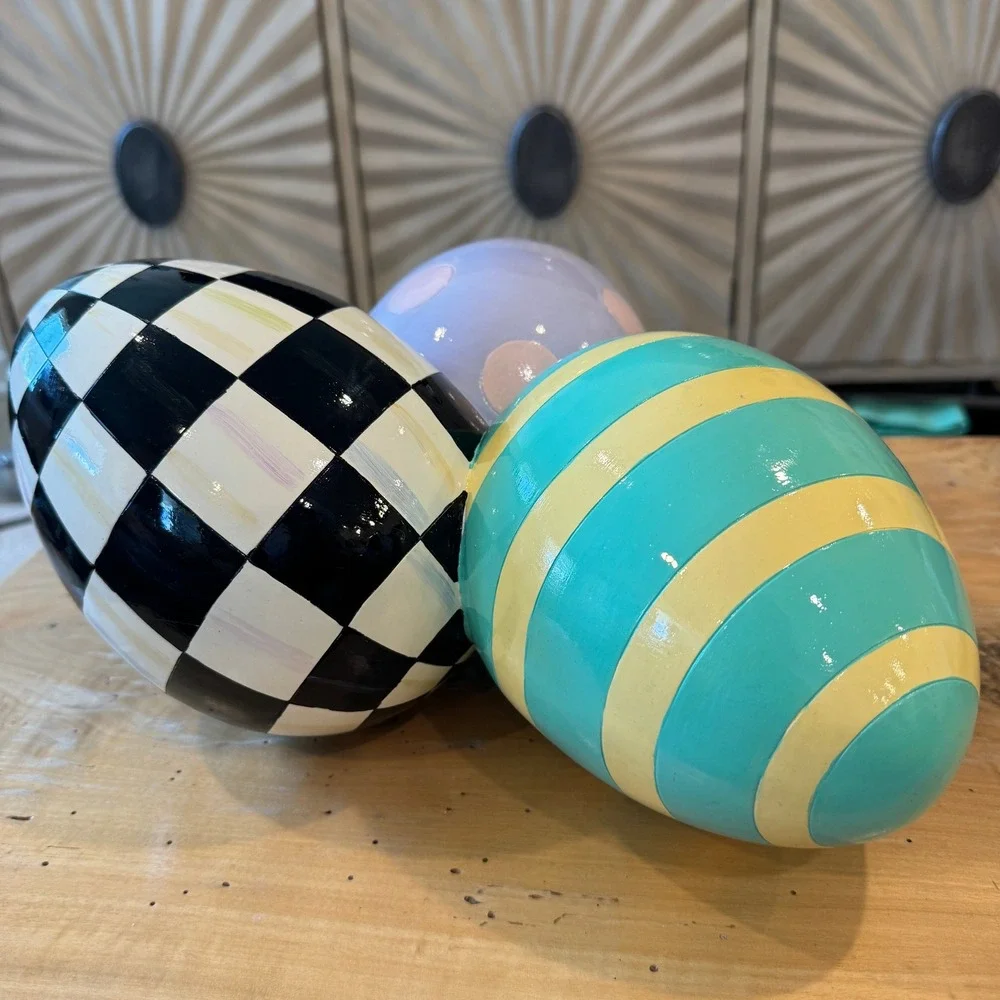 MacKenzie-Childs Easter Egg Cluster Courtly Check Stripe Polka Dot Decor 15in